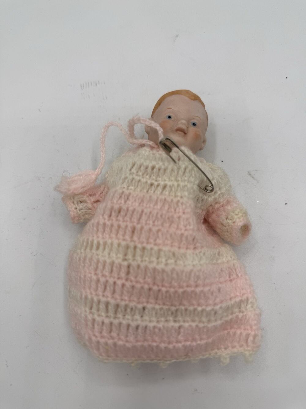 Vintage Shackman Porcelain Baby Doll 6” Jointed Crochet Dress Miniature